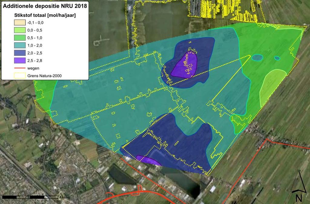 4.2 Additionele depositie wegverkeer NRU-variant Figuur 4.3 Additionele depositie NRU-variant 2018, totaal stikstof [mol/ha/jr] 4.