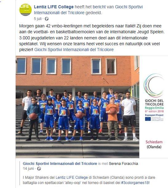 Gemeente Schiedam Lentiz Life College Gemeente Schiedam/Lentiz Life 42 leerlingen (basketballers of voetballers) van het Lentiz Life College hebben deelgenomen aan dit internationale sportevenement.