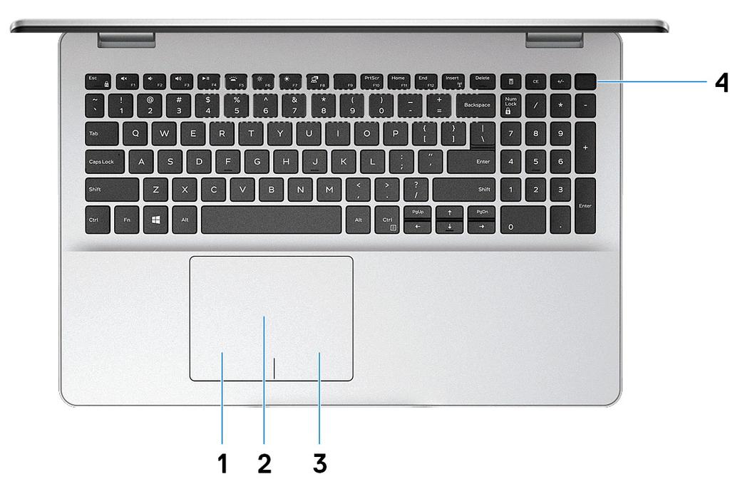 Onderplaat 1 Gebied voor linksklikken Indrukken om met de linkermuisknop te klikken. 2 Toetsenblok Beweeg uw vinger over de touchpad om de muisaanwijzer te verplaatsen.