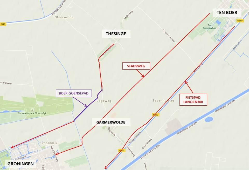 Situatietekening Boer Goensepad Verkeersveiligheid N360 In de huidige situatie gebeuren er veel ongevallen op het fietspad langs de N360: de fietsroute is één van de vier meest onveilige provinciale