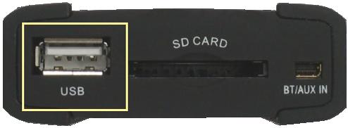 Via de interface kan dan een USB stick 2.0 en/of SD-kaart (SDHC) aangesloten worden met MP3 muziek.