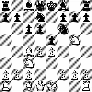 zouden denken dat zoiets alleen in einspelstudies voorkomt: dus niet! Stand na 12.La3++ 6.d5 7.exd5 b5 8.Lb3 h6 9.Pxf6 Kxf6 10.dxc6+ Ke7 11.cxd7 Lxd7 12.dxe5 Pe8 13.Le3 Dc7 14.