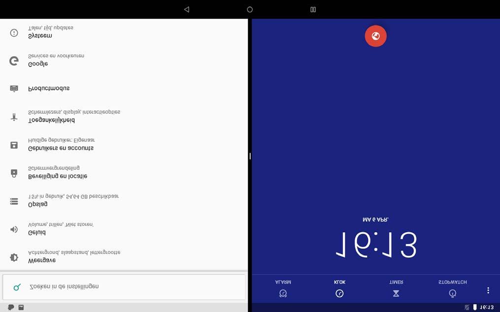 schermmodus weergegeven. Methode 2: 1. Open een app en houd ingedrukt. De app wordt in deze positie vergrendeld in de gesplitst-schermmodus. 2. Kies de tweede app die u wilt openen.