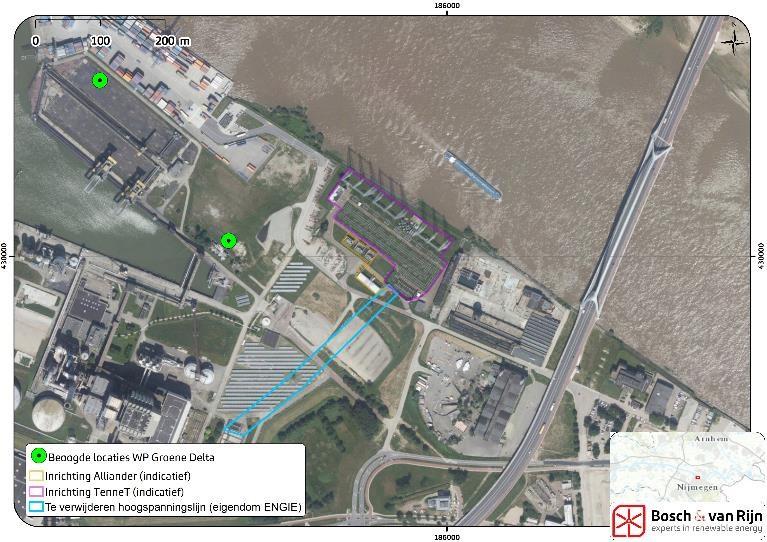 4.4 Hoogspanningsinfrastructuur Voor de locatie is onderzocht of er zich hoogspanningsleidingen en andere infrastructuur bevinden in de buurt van de windturbines.