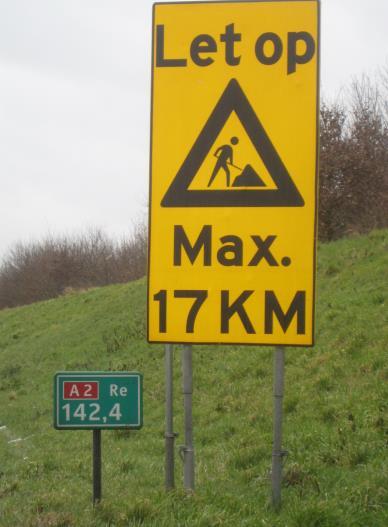 8: Voorbeeld waarbij de begrijpelijkheid van het bord te wensen over laat: men zou kunnen denken dat het over de maximumsnelheid gaat.
