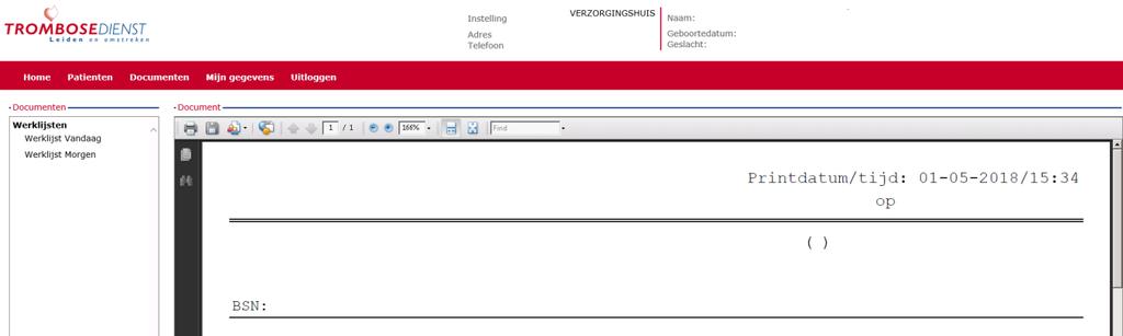 4.5 Documenten Onder Documenten kan u eventuele vakantiebrieven terug vinden. Deze kunt u voor de desbetreffende patiënt uitprinten. 5.