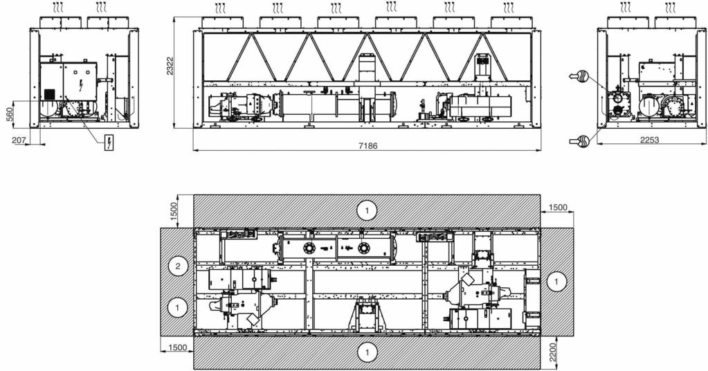 3 - AFMETINGEN, BENODIGDE VRIJE RUIMTE 3.3-30XAV 700 3.4-30XAV 800 Verklaring Alle afmetingen zijn opgegeven in mm.