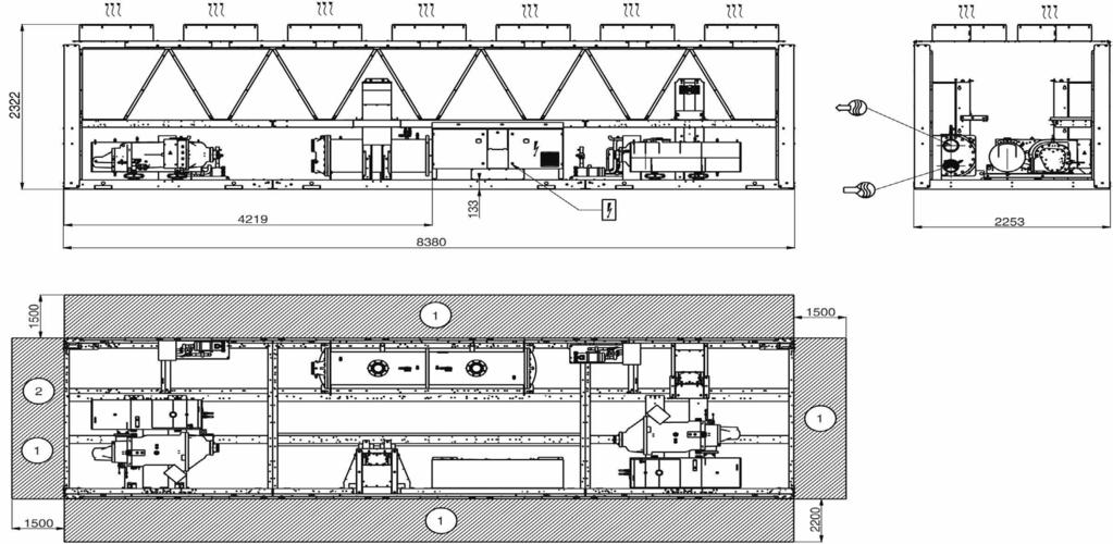 officiële maatschets. Wateruittrede voor standaardunit Voor opties 5, 6, 100A, 100C, 107 raadpleeg de officiële maatschets.