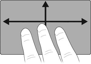 U gebruikt de snelle veegbeweging met drie vingers als volgt om te navigeren: 1. Plaats drie vingers iets uit elkaar op het touchpad. 2.