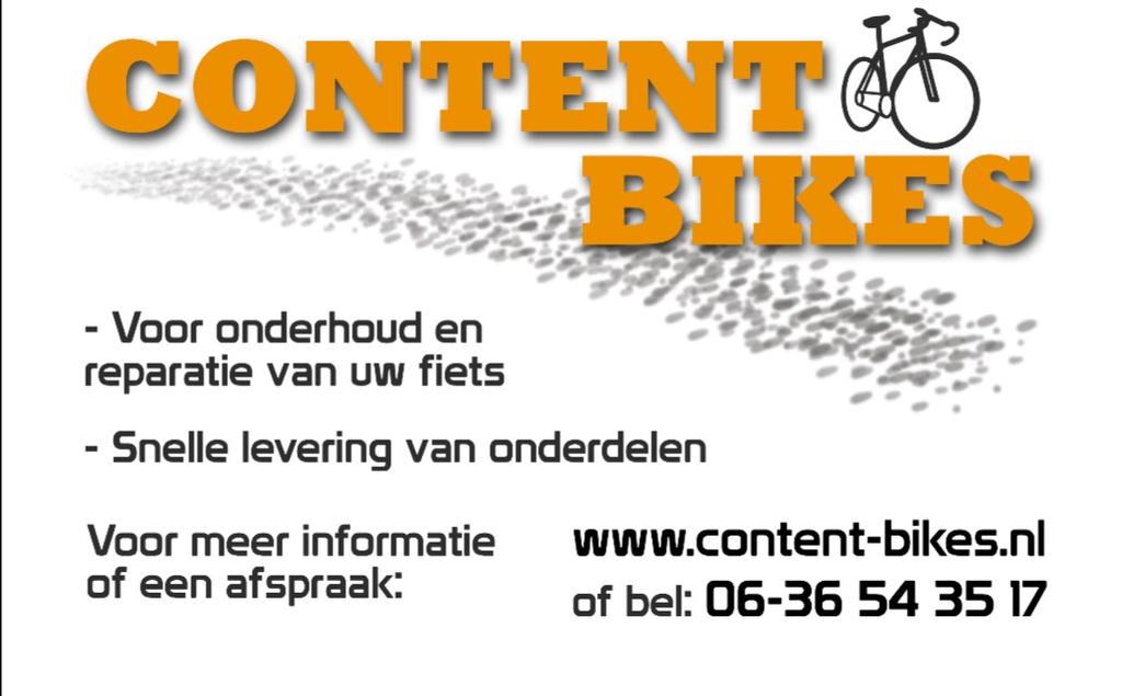 Content-Bikes Het is weer zomer, heerlijk fietsen. Maar dan moet je fiets wel in orde zijn, zodat je onbezorgd op pad kunt. Laat je fiets een onderhoudsbeurt geven bij Content- Bikes.