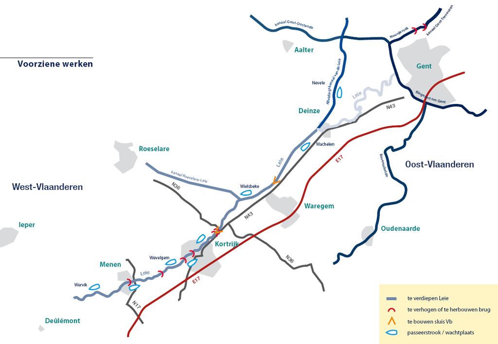 2.2 Seine-Scheldeplan: Seine- Schelde en Rivierherstel Leie (Vlaams) Het Vlaamse gewest, afdeling Waterwegen en Zeekanaal (WenZ) werkt aan het Sein-Schelde plan. Dit planningsproces is nog lopende.