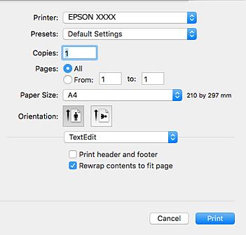 Netwerkservice en softwareinformatie Uitleg bij de printerdriver voor Mac OS X Afdrukvenster Met het venstermenu in het midden kunt u meer items weergeven.