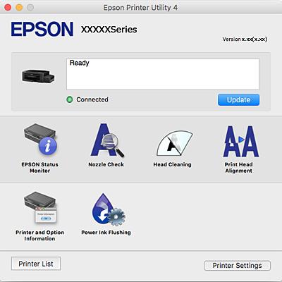 Netwerkservice en softwareinformatie Epson Printer Utility U kunt een onderhoudsfunctie uitvoeren, zoals de spuitstukcontrole en printkopreiniging, en door EPSON Status Monitor te starten kunt u de