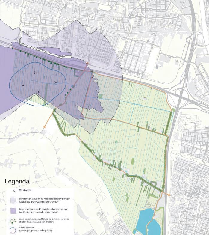 4.4 Nieuw Rijnenburg 4.4.1 Wettelijke normen In onderstaande figuur zijn de geluid- en slagschaduwcontouren weergegeven voor het scenario Nieuw RIjnenburg.