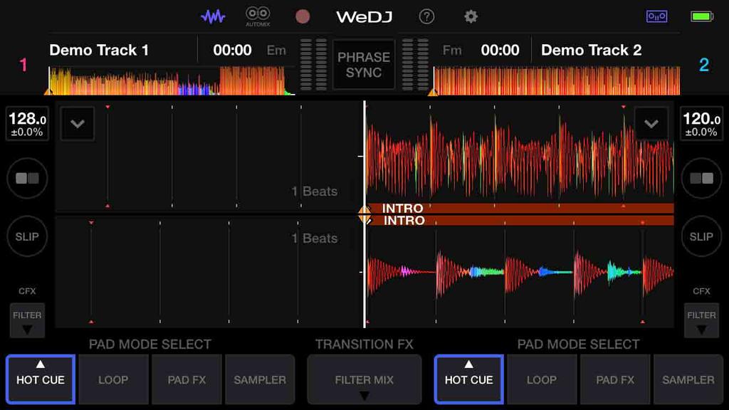 De instelling van de audio controleren WeDJ for iphone 1 Tik op op het hoofdscherm van WeDJ for iphone. 2 Tik op [Audio] op het scherm [Settings].