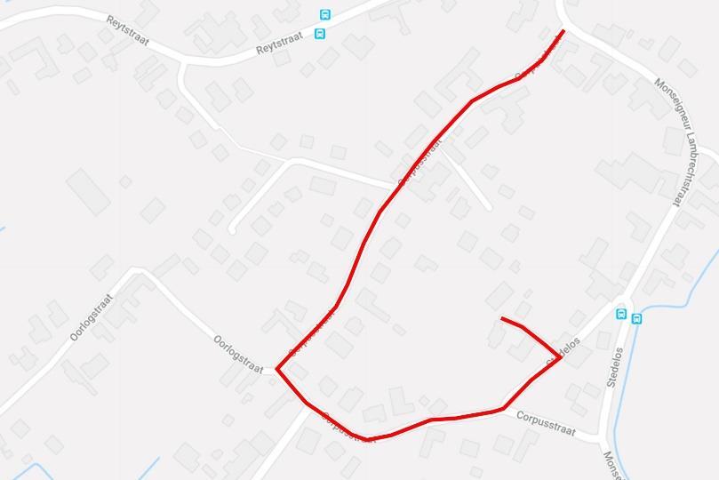 Van vrijdagochtend 28 juni tot maandagavond 1 juli is de Corpusstraat volledig afgesloten tussen het kruispunt met de Oorlogstraat en huisnummer 40 (kaart 1).