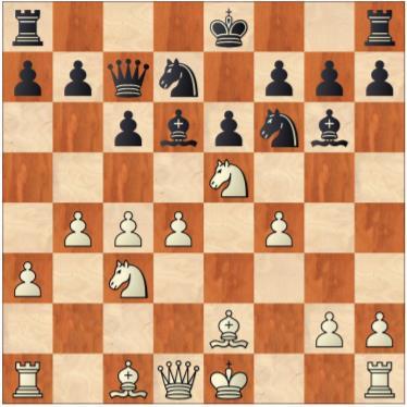 Ik begreep de insteek van Le2 niet helemaal, ik verwachtte 12. Pe5xg6 h7xg6 13. g2-g3. Hoe dan ook, in deze positie voelde mijn stelling een beetje verkrampt.