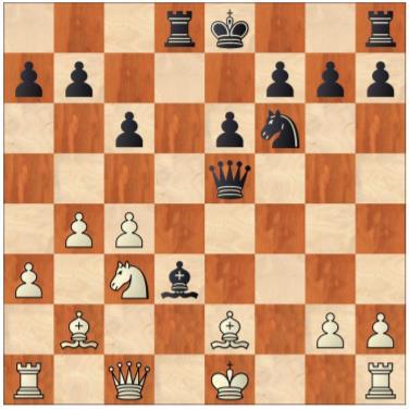 17. Ke1-f1? [De analyse van de computer wijst uit dat deze zet direct afgestraft kan worden met 17 Pf6-g4! Waarna de beste verdediging teruggaan is met de koning 18. Kf1-e1 (-+ (-2.
