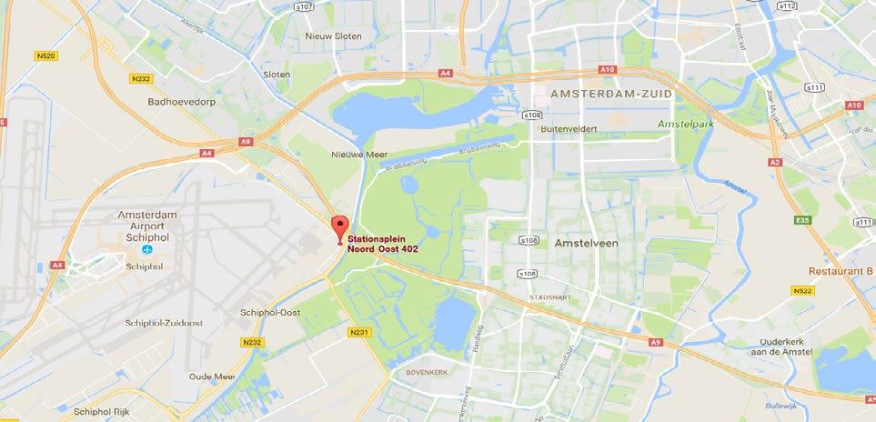 BEREIKBAARHEID Per auto: Schiphol-Oost en het Constellation gebouw zijn gelegen op steenworp afstand van rijksweg A9 (Alkmaar - Diemen, afslag 6 Aalsmeer), in de nabijheid van rijksweg A4 (Amsterdam