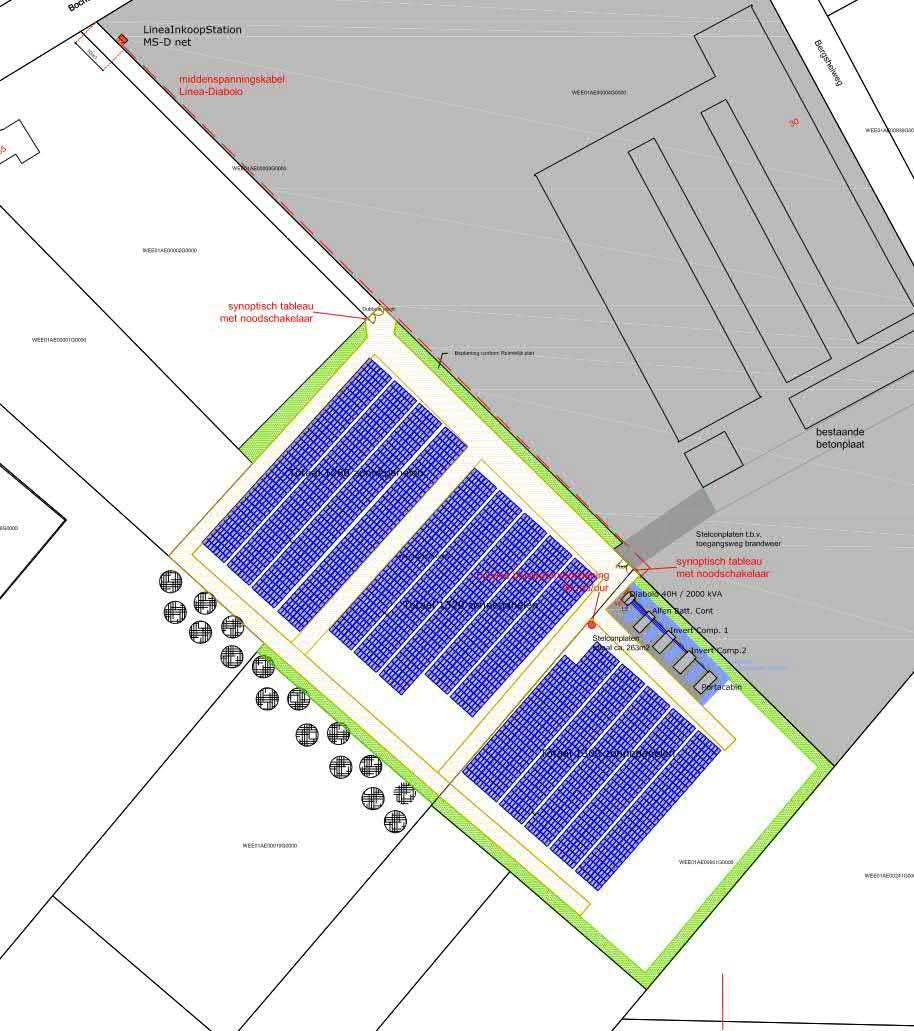 ONTWIKKELING zonnepanelen De ontwikkeling omvat de plaatsing van - zonnepanelen voor de winning van electriciteit, - units voor de opslag en omvorming van de gewonnen electriciteit; deze zullen