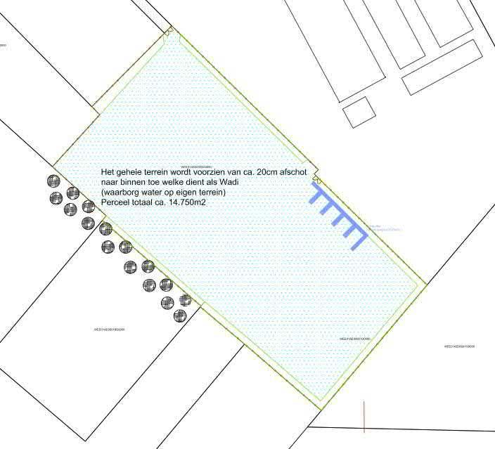 INFILTRATIE infiltratievoorkoffers bij de units conform tekening Soltron Energy De regenwater afkomstig van de panelen en de toegankelijkheidsstroken infiltreert op het grasland onder de panelen; het