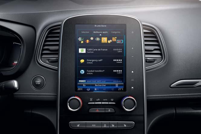 Geconnecteerde reizen Met de geconnecteerde tablet Renault R-LINK 2 en zijn grote verticale capacitieve aanraakscherm van 8,7 duim kunt u er met volle overgave van genieten.