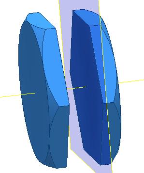 Extrudeer (Extrusion1XZ) deze tot WorkPlane3XZ met de optie Between Two Faces.. De afstand tussen de uitersten is 11 mm. Maak het XZ-vlak zichtbaar.