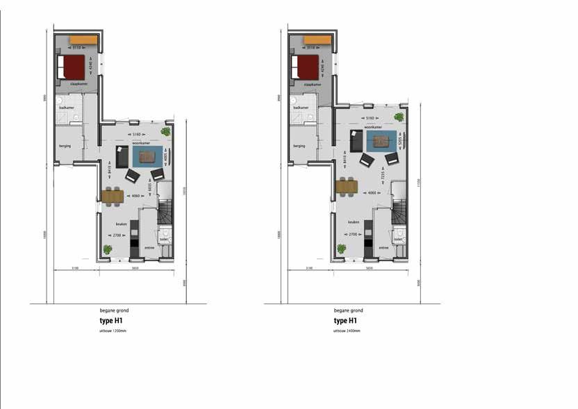 Uitbouwopties Als meerwerkoptie kan er gekozen worden voor een uitbouw over de volle breedte van de woning.