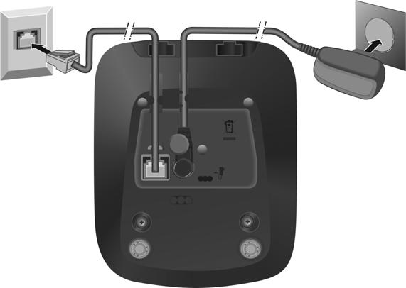 4 Het telefoonsnoer in de aansluiting 1 aan de achterzijde van het basisstation steken tot het vastklikt en onder