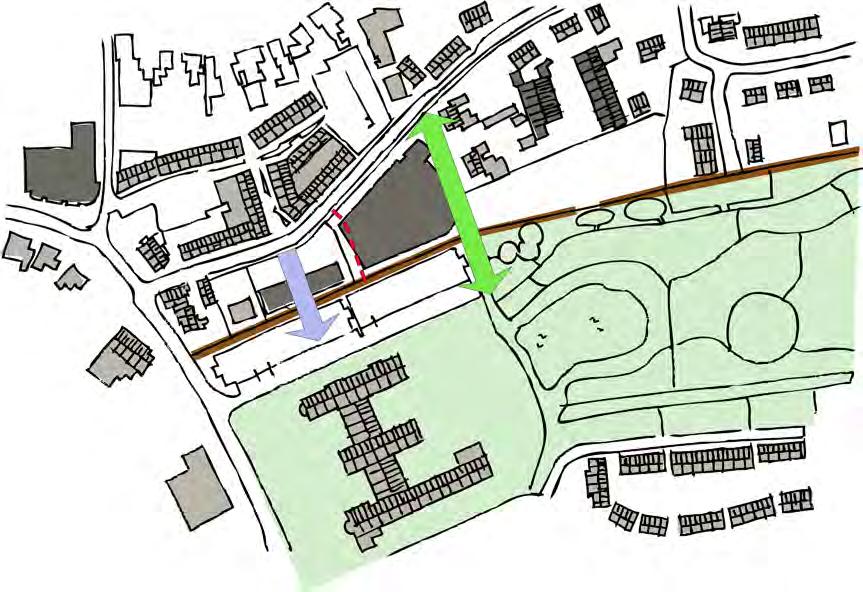 zichtlijn richting klooster nieuwe verbinding voor voetgangers, tussen Stadspark en centrum muur als