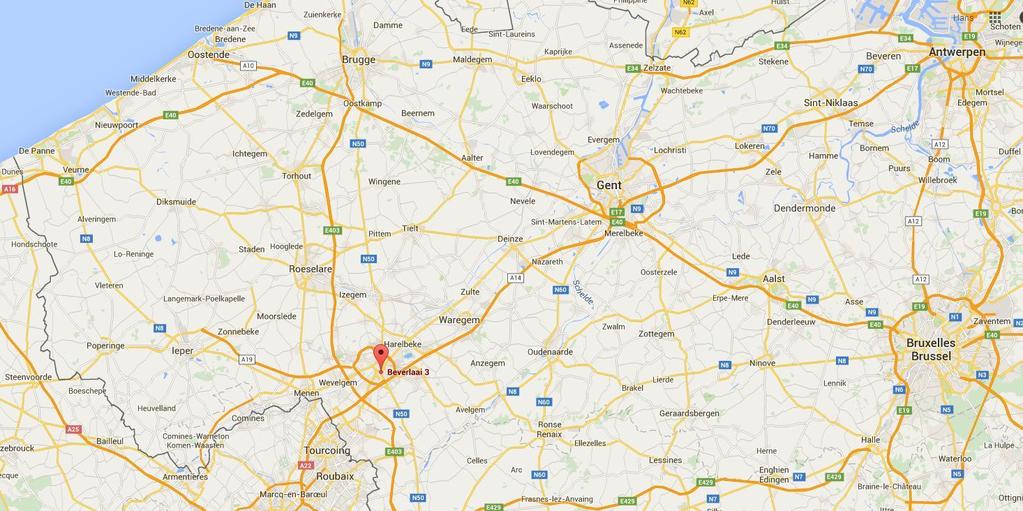 LIGGING Adres gebouw = Beverlaai 3-8500 Kortrijk Vlotte bereikbaarheid zowel naar de autostrade als naar het centrum van Kortrijk, alsook naar