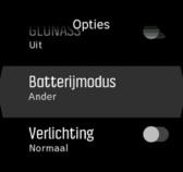 Tik in het startdisplay op Opties» Batterijmodus om te schakelen tussen batterijmodi en te zien hoe elke modus de prestaties van het horloge beïnvloedt.