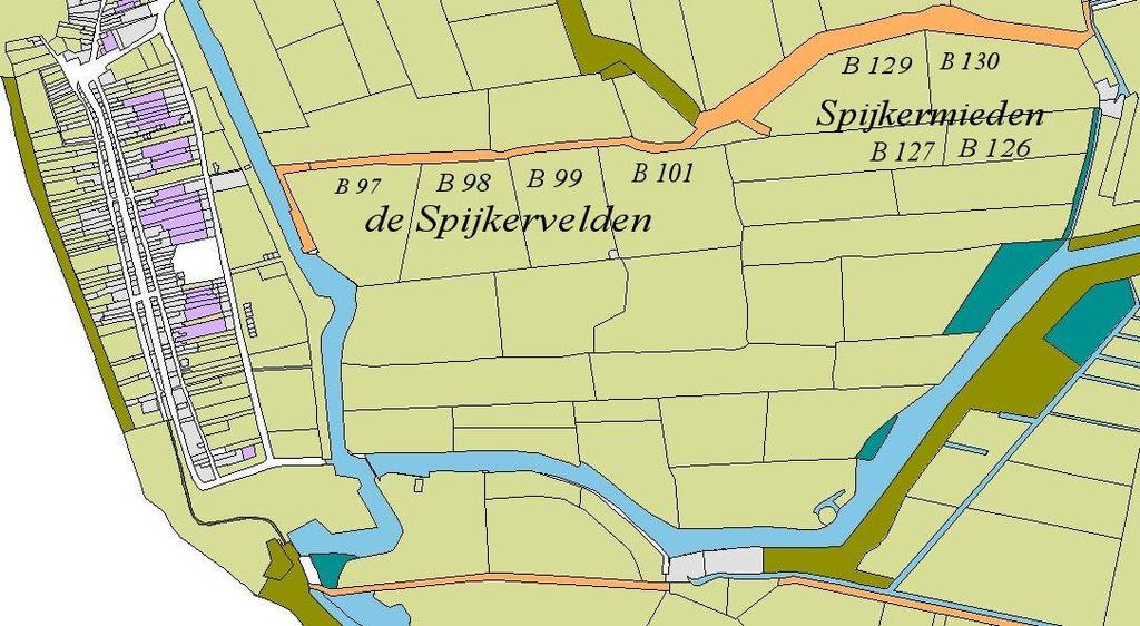 Landerijen en wegen, in en rondom de "Stavorsche Noordermeer polder". Spijkermieden (groot- en klein-). Kadastraal Stavoren Sectie B nummers 126 & 127 buiten de Staverse Noordermeer polder.