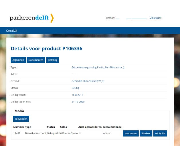 Klik rechts op de knop Voorkeuren bij het bezoekersaccount waarvoor u automatische incasso wilt instellen.