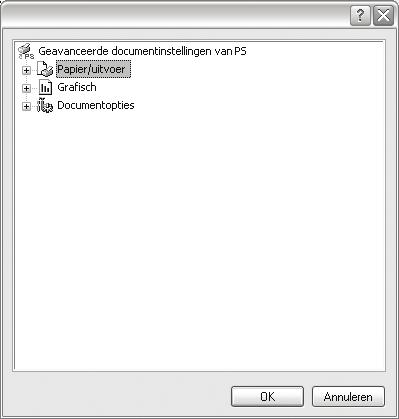 4 Windows PostScriptstuurprogramma Geavanceerd Als u de geavanceerde opties wilt gebruiken, klikt u op de knop Geavanceerd.