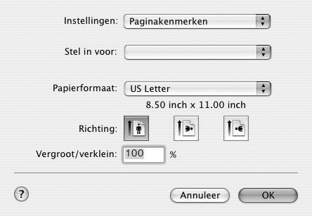 Afdrukken OPMERKING: Het Macintosh-printereigenschappenvenster in de gebruikershandleiding verschilt mogelijk van het venster dat u ziet, omdat dit afhankelijk is van de gebruikte printer.