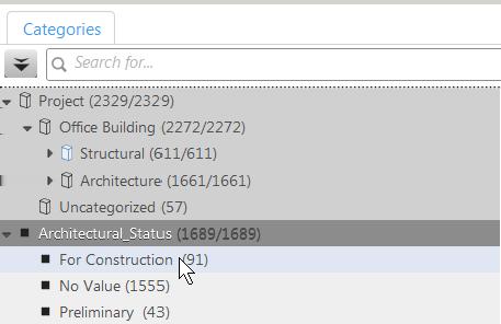 Klik met de rechtermuisknop op de categorie Architectonische status en selecteer Geautomatiseerde subcategorieën maken om met de eigenschapswaarden subcategorieën te maken.