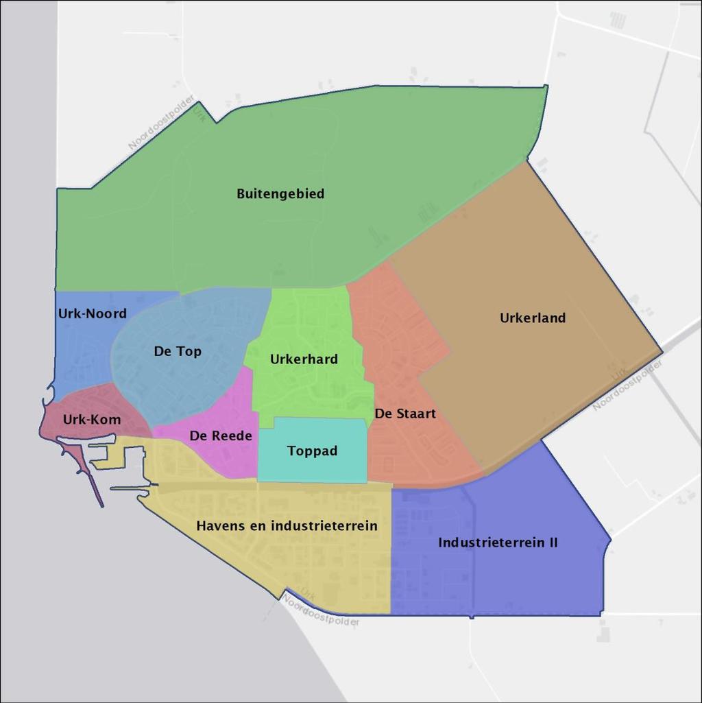 Kaart 2.1 Wijkindeling gemeente Urk Bron: CBS, 2018. Kaartvervaardiging: Mulier Instituut Tabel 2.1 Aantal inwoners per wijk Wijk Aantal inwoners De Staart 5.574 Urkerhard 4.597 De Top 4.