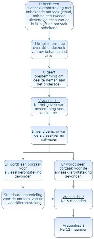 Bijlage B: schematische weergave van het onderzoek In dit schema ziet u de standaardaanpak bij patiënten die een alvleesklierontsteking met