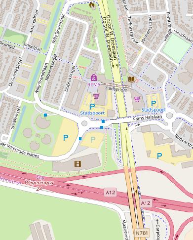 OpenStreetMap is namelijk een erg groot bestand en daarom duurt het lang voordat alle details geladen zijn. - Zoom in op de A12 die onder Ede door loopt.