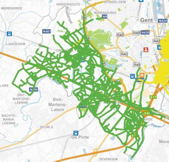 3. Plan afgeschakelde straten De groene straten zijn de straten die worden afgeschakeld in schijf 3. OPMERKING: De stratenlijst is afkomstig van Eandis.