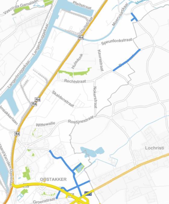 3. Plan afgeschakelde straten De blauwe straten zijn de straten die worden afgeschakeld in schijf 6. OPMERKING: De stratenlijst is afkomstig van Eandis.