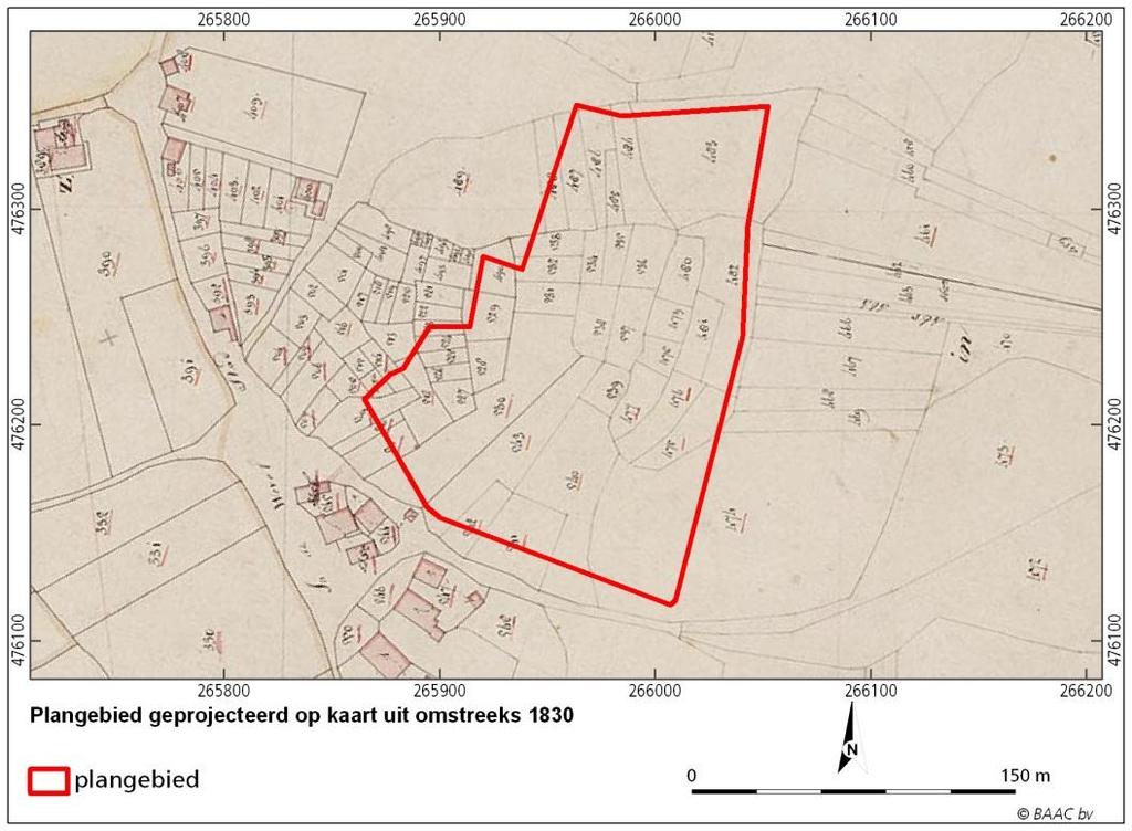 Figuur 2.5: Uitsnede van de kadastrale kaart uit circa 1830. 2.3.2 Archeologie Op de Cultuurhistorische Atlas van de provincie Overijssel zijn geen bijzonderheden voor het plangebied weergegeven.