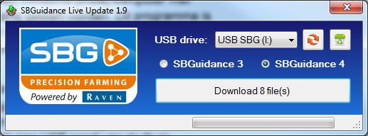Gebruik dubbelklikken. Er verschijnt een venster (Figuur 6). - Kies de juiste USB drive. - Kies SBGuidance 3 of SBGuidance 4 afhankelijk van de versie die u gebruikt op uw SBG terminal.
