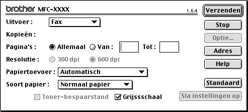 5 Klik op OK. Het Print/Fax verschijnt weer. 6 Druk op Verzenden als u de fax nu wilt verzenden (Volg de stappen voor het verzenden van een fax op pagina 112.