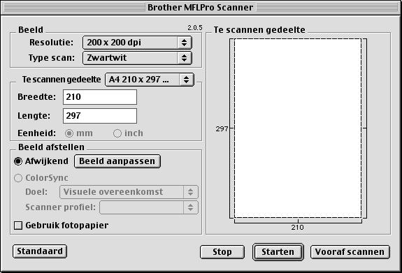 Deze Macintosh TWAIN scanner driver kan worden gebruikt met programma's die TWAIN ondersteunen. De scanner selecteren Start uw Macintosh TWAIN-compliant applicatie.