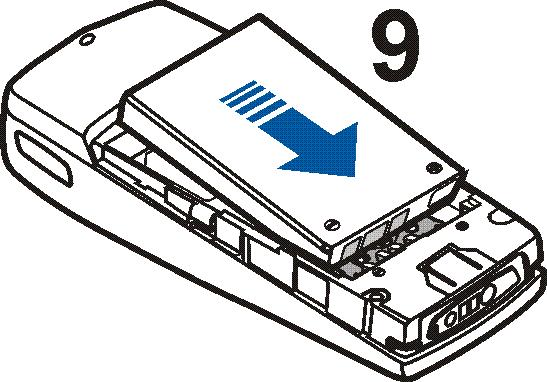 4. Plaats de batterij terug (9). Aan de slag 5.