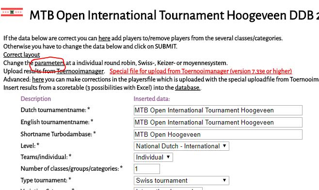 Clicking on the pencil at Tournament settings will display the Correction form of the tournament: With the link Change the