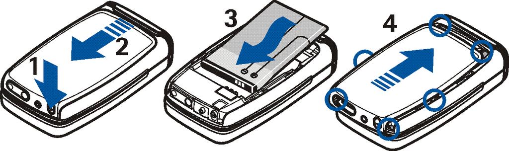 Een batterij plaatsen Schakel het apparaat altijd uit en ontkoppel de lader voordat u de batterij verwijdert. Maak de vergrendeling los (1).