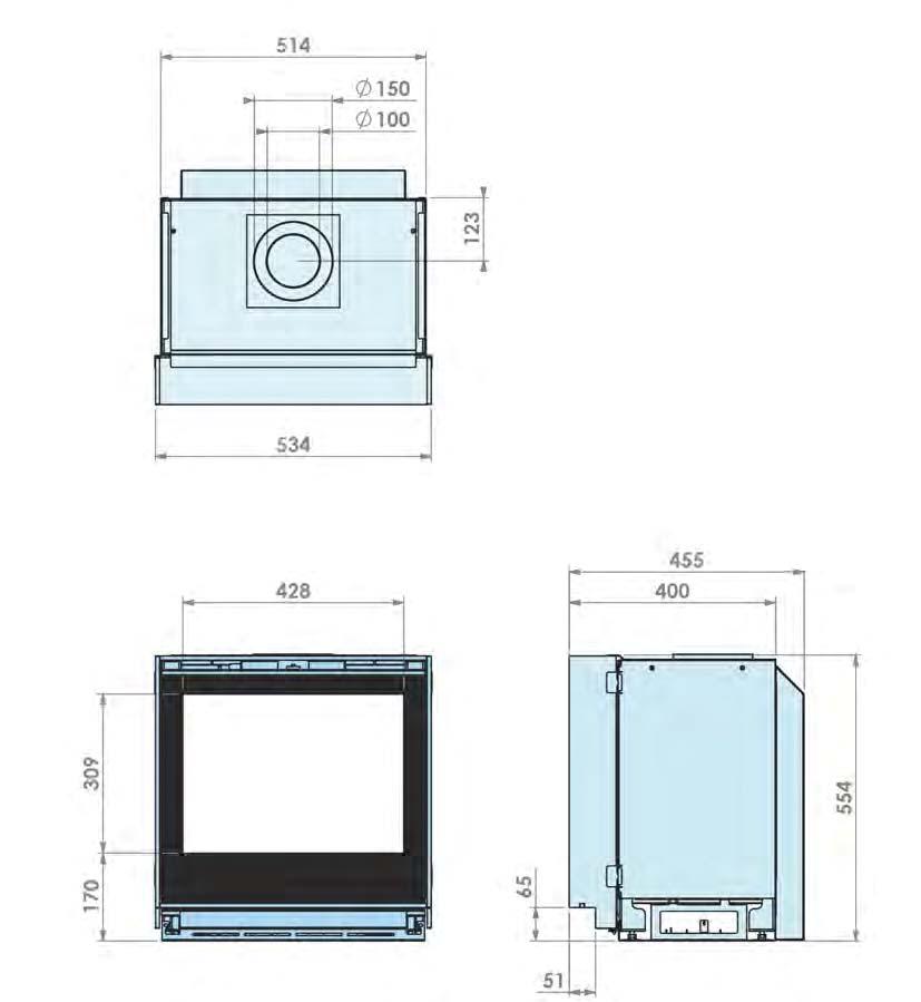 Technische specificatie 7.10 Afmetingen Smart Bell 55/55 met inzetframe 50 mm en convectieventilator 7.